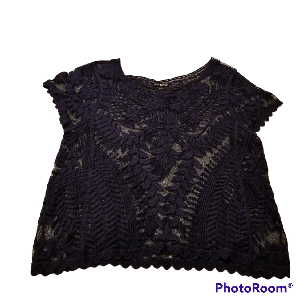 Express Top Womens Size Small Blue Lace Short Sleeve Romantic
